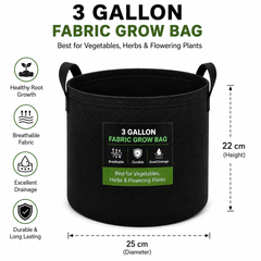 Root Booster Fabric Grow Bag  3 Gallon for Vegetables, Herbs & Flowering Plants