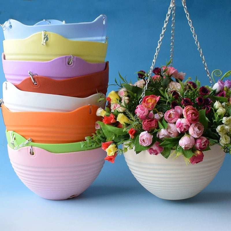 3 Pots with Chain | Hanging Planters for Balcony & Indoor Plants