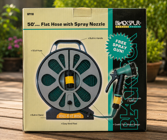50 FT Flat Hose Pipe with Spray Nozzle | Flexible Garden Water Pipe