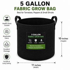MaxRoot 5 Gallon Grow Bag  Heavy-Duty Fabric Pot for Tomatoes, Peppers & Small Shrubs
