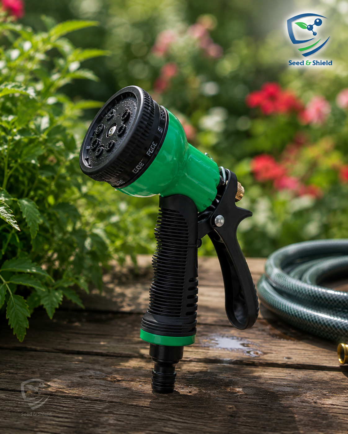 7 Pattern High Pressure Garden Hose Nozzle Spray Gun (Green)  Multi-Function Watering Tool