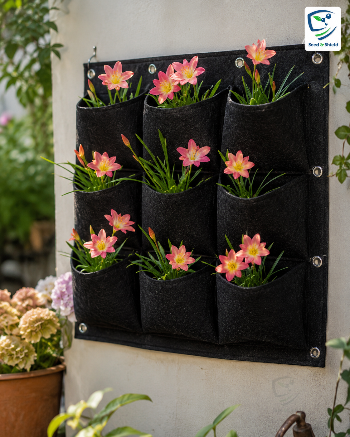 Wall-Grow 9-Pocket Hanging Grow Bag  24 x 28 Inch for Herbs, Flowers & Green Walls