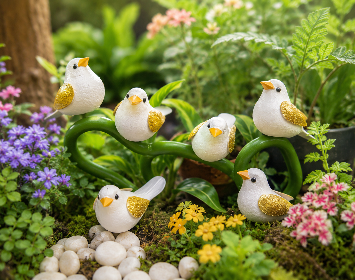 Decorative Small Artificial Sparrows – Mini Garden & Plant Decor Birds