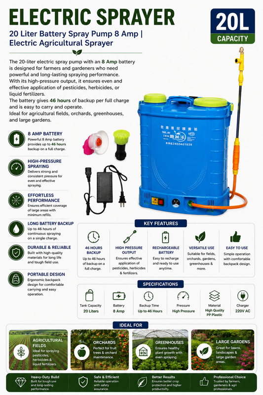 20 Liter Battery Spray Pump  8 Amp | Electric Agricultural Sprayer