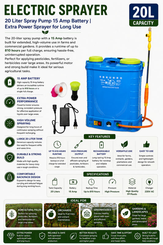20 Liter Spray Pump  15 Amp Battery | Extra Power Sprayer for Long Use