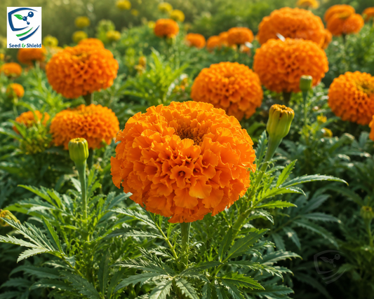 F1 African Marigold Spun Orange Dwarf Seeds in Pakistan  Compact Orange Blooming Flowers
