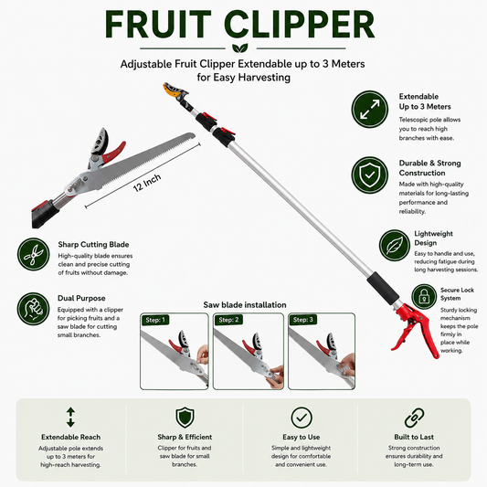 Adjustable Fruit Clipper  Extendable up to 3 Meters for Easy Harvesting