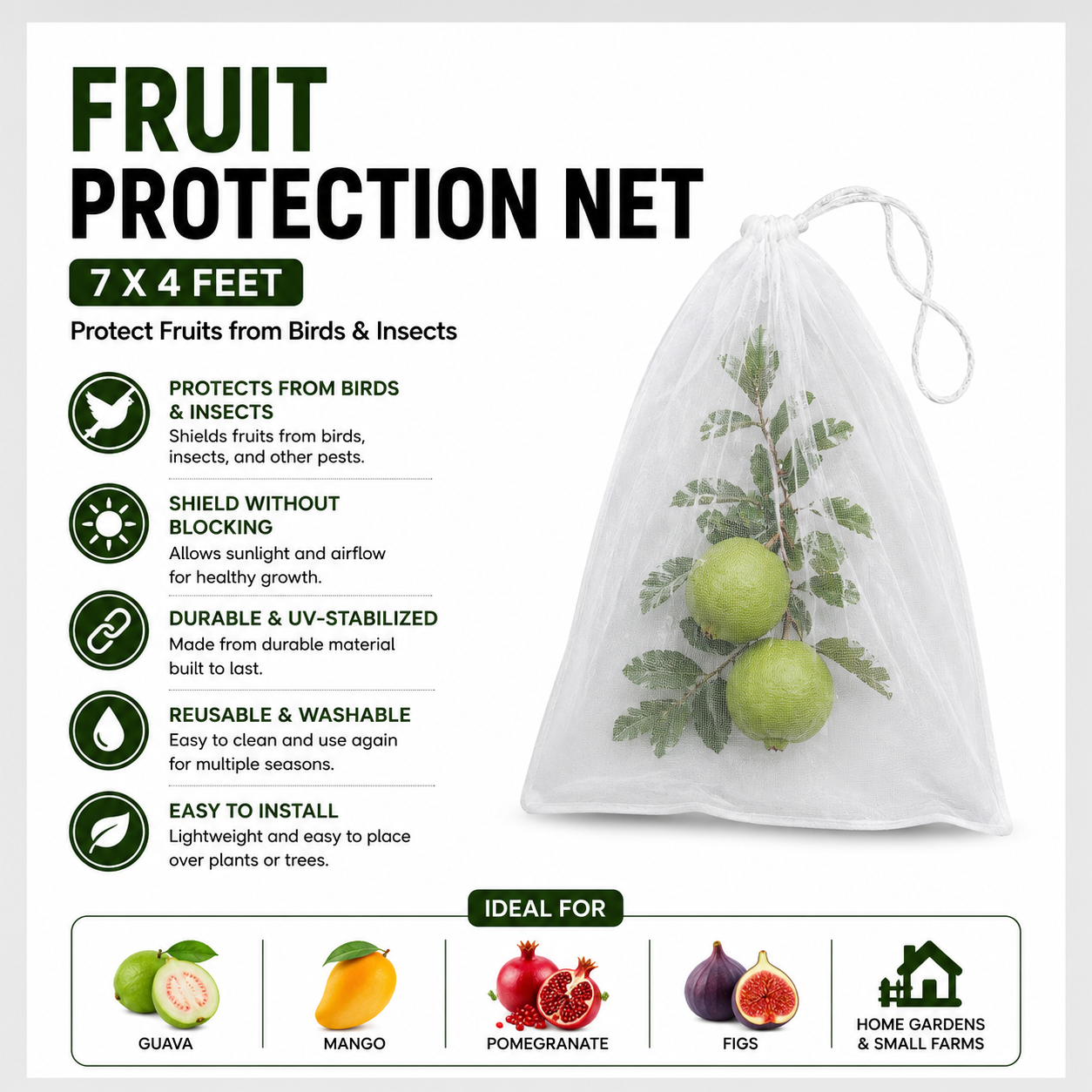 Fruit Protection Net 7x4 Feet | Protect Fruits from Birds & Insects