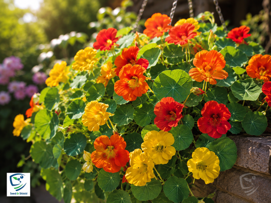 Nasturtium Alaska Mix Seeds in Pakistan  Variegated Foliage & Colorful Flowers