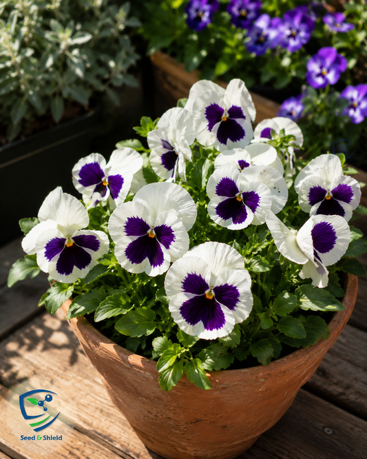 Pansy F1 White Blotch  Premium Hybrid Winter Flower Seeds