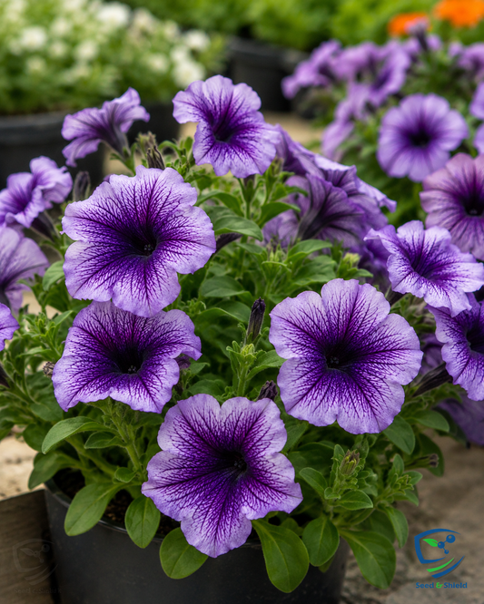 F1 Petunia Blue Veined Seeds in Pakistan  Hybrid Winter Flower Seeds for Pots & Borders