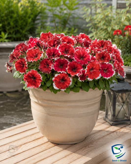 F1 Petunia Red Picotee Seeds in Pakistan  Hybrid Flower Seeds for Pots, Beds & Borders