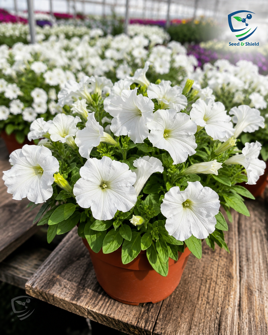 F1 Petunia Grandiflora White Seeds in Pakistan  Hybrid Winter Flower Seeds for Pots & Borders